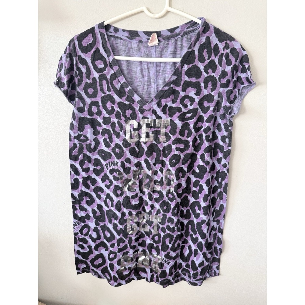 PINK by VICTORIA'S SECRET V-Neck Purple Animal Print Sleepshirt Women's Size M